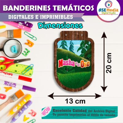 Masha y El Oso Banderines Temáticos Imprimibles para Cumpleaños