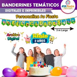 Bob Esponja Banderines Temáticos Imprimibles para Cumpleaños