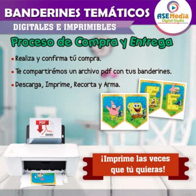 Bob Esponja Banderines Temáticos Imprimibles para Cumpleaños