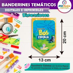 Bob Esponja Banderines Temáticos Imprimibles para Cumpleaños