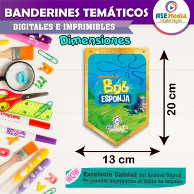 Bob Esponja Banderines Temáticos Imprimibles para Cumpleaños