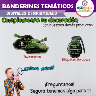 Camuflaje Soldado Banderines Temáticos Imprimibles para Cumpleaños