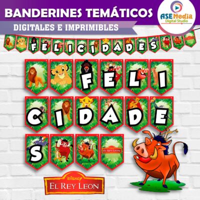 El Rey León Banderines Temáticos Imprimibles para Cumpleaños