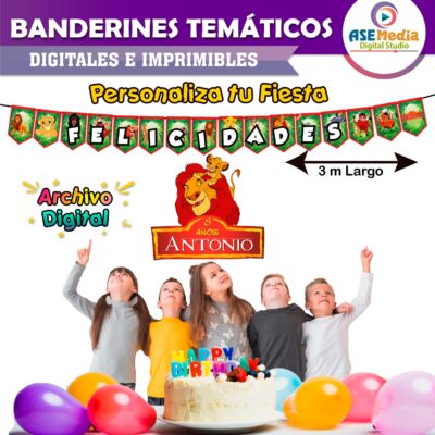 El Rey León Banderines Temáticos Imprimibles para Cumpleaños
