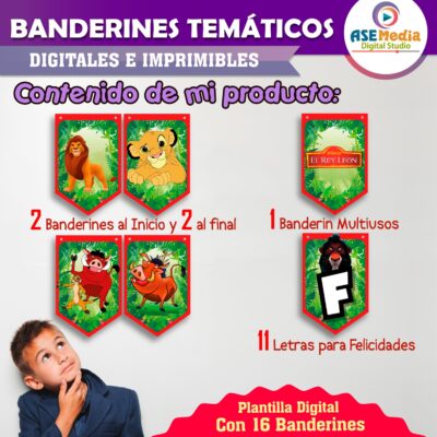 El Rey León Banderines Temáticos Imprimibles para Cumpleaños