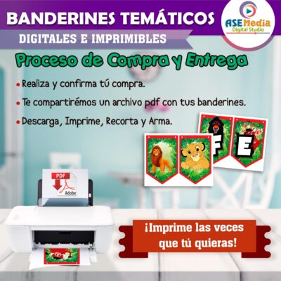 El Rey León Banderines Temáticos Imprimibles para Cumpleaños