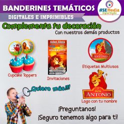 El Rey León Banderines Temáticos Imprimibles para Cumpleaños
