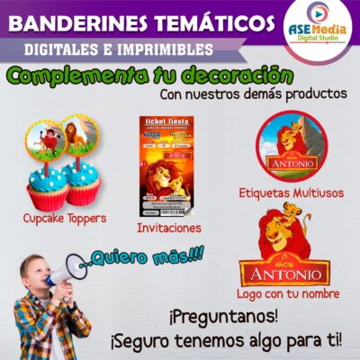 El Rey León Banderines Temáticos Imprimibles para Cumpleaños