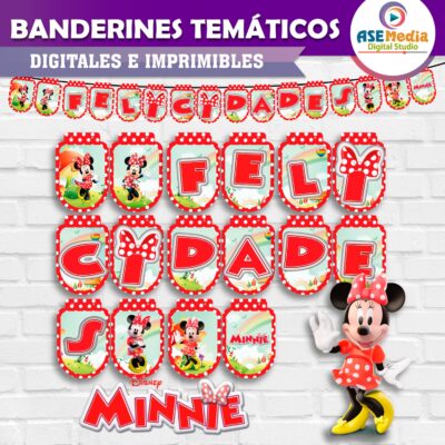 Minnie Mouse Banderines Temáticos Imprimibles para Cumpleaños