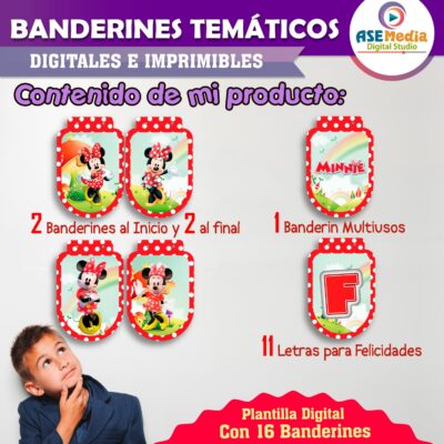 Minnie Mouse Banderines Temáticos Imprimibles para Cumpleaños