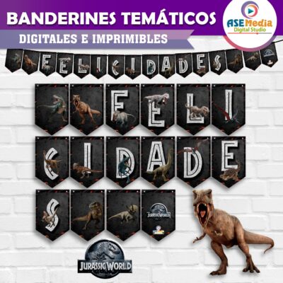 Jurassic World Dinosaurios Banderines Temáticos Imprimibles para Cumpleaños