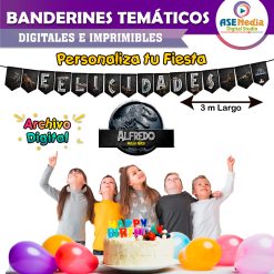 Jurassic World Dinosaurios Banderines Temáticos Imprimibles para Cumpleaños