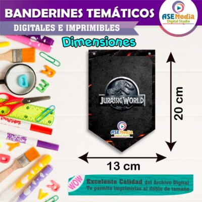 Jurassic World Dinosaurios Banderines Temáticos Imprimibles para Cumpleaños