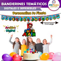 Mario Bross Banderines Temáticos Imprimibles para Cumpleaños