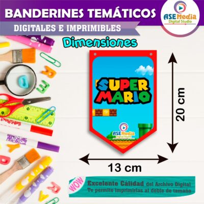Mario Bross Banderines Temáticos Imprimibles para Cumpleaños