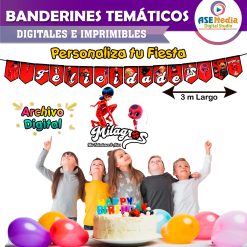 Miraculous, Las Aventuras de Ladybug Banderines Temáticos Imprimibles para Cumpleaños