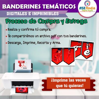 Miraculous, Las Aventuras de Ladybug Banderines Temáticos Imprimibles para Cumpleaños