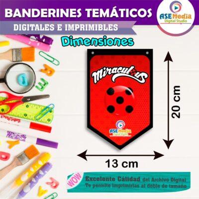 Miraculous, Las Aventuras de Ladybug Banderines Temáticos Imprimibles para Cumpleaños