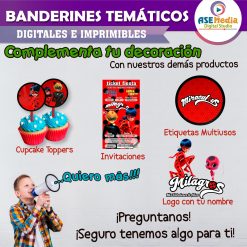 Miraculous, Las Aventuras de Ladybug Banderines Temáticos Imprimibles para Cumpleaños