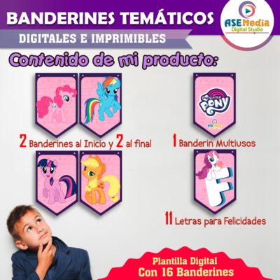 My Little Pony Banderines Temáticos Imprimibles para Cumpleaños