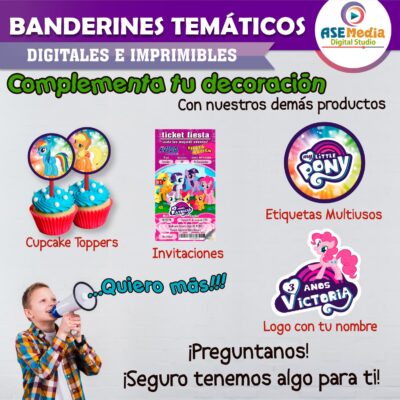 My Little Pony Banderines Temáticos Imprimibles para Cumpleaños