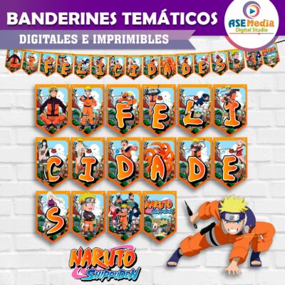 Naruto Shippuden Banderines Temáticos Imprimibles para Cumpleaños