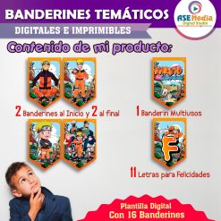 Naruto Shippuden Banderines Temáticos Imprimibles para Cumpleaños