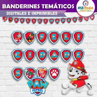 Paw Patrol Banderines Temáticos Imprimibles para Cumpleaños