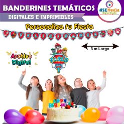 Paw Patrol Banderines Temáticos Imprimibles para Cumpleaños