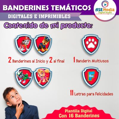 Paw Patrol Banderines Temáticos Imprimibles para Cumpleaños