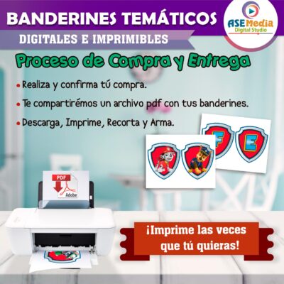 Paw Patrol Banderines Temáticos Imprimibles para Cumpleaños
