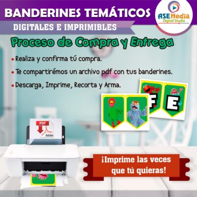 Plaza Sésamo Banderines Temáticos Imprimibles para Cumpleaños