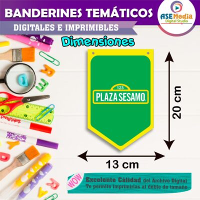Plaza Sésamo Banderines Temáticos Imprimibles para Cumpleaños