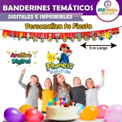 Pokémon Banderines Temáticos Imprimibles para Cumpleaños