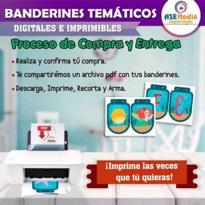 Sirenas Mar Banderines Temáticos Imprimibles para Cumpleaños