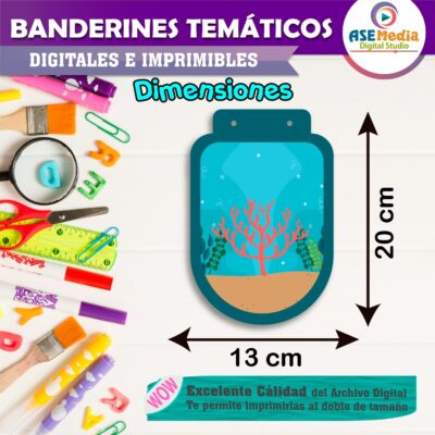 Sirenas Mar Banderines Temáticos Imprimibles para Cumpleaños