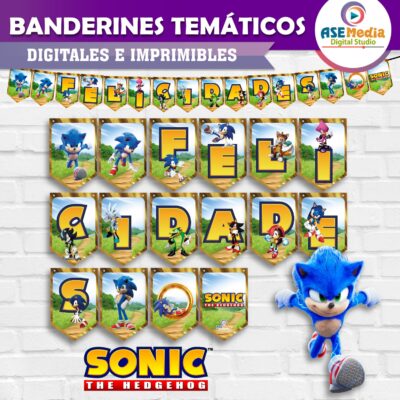 Sonic Banderines Temáticos Imprimibles para Cumpleaños
