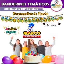 Sonic Banderines Temáticos Imprimibles para Cumpleaños