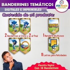 Sonic Banderines Temáticos Imprimibles para Cumpleaños