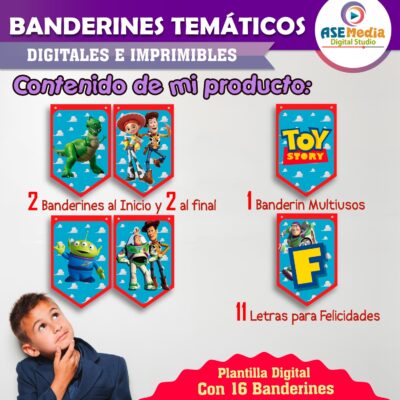 Toy Story Banderines Temáticos Imprimibles para Cumpleaños