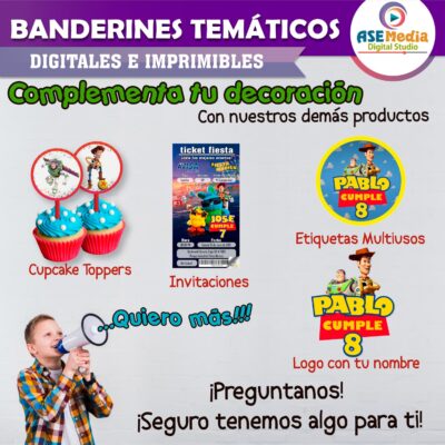 Toy Story Banderines Temáticos Imprimibles para Cumpleaños
