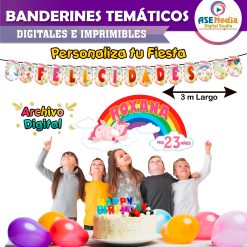 Unicornios Banderines Temáticos Imprimibles para Cumpleaños