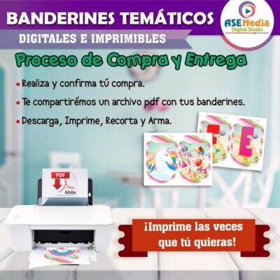 Unicornios Banderines Temáticos Imprimibles para Cumpleaños