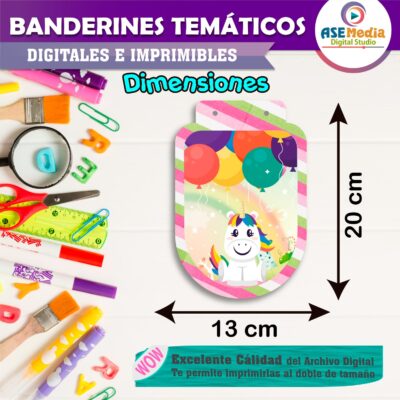 Unicornios Banderines Temáticos Imprimibles para Cumpleaños
