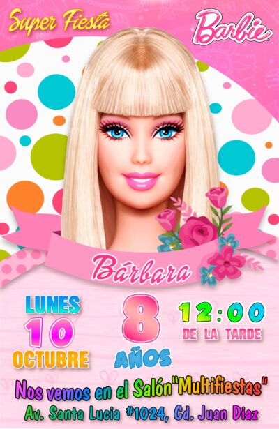 Barbie Invitación de Cumpleaños Digital Personalizada - Imagen 6