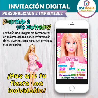 Barbie Fashion Invitación de Cumpleaños Digital Personalizada - Imagen 3