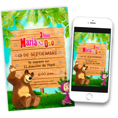 Masha y El Oso Invitación Digital Personalizada Mod. 02