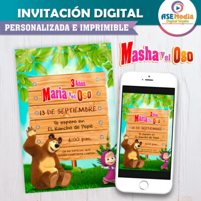 Alternative view of Masha y El Oso Invitación Digital Personalizada Mod. 02