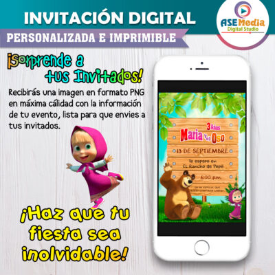 Masha y El Oso Invitación Digital Personalizada Mod. 02 - Imagen 3