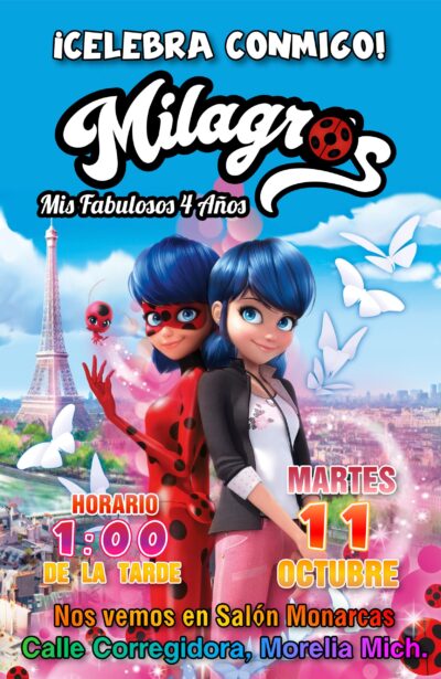 Miraculous, Las Aventuras de Ladybug #03 Invitación de Cumpleaños Digital Personalizada